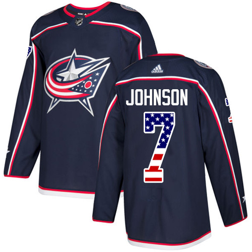 Adidas Blue Jackets #7 Jack Johnson Navy Blue Home Authentic USA Flag Stitched Youth NHL Jersey